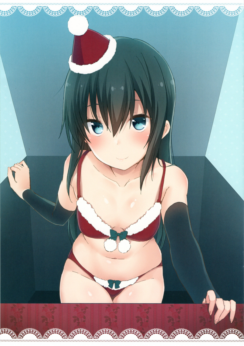 1girl, absurdres, asashio_(kantai_collection), bangs, bare_shoulders, black_hair, blue_eyes, blush