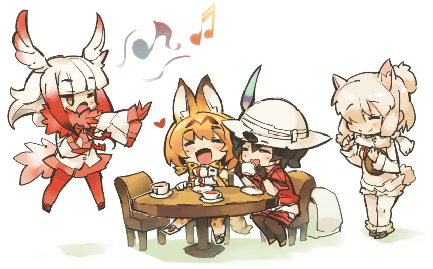 4girls, ^_^, alpaca_ears, alpaca_suri_(kemono_friends), animal_ears, backpack, bag, black_hair