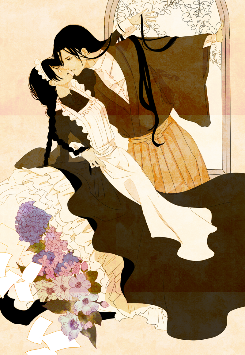 asagi_haru, black_eyes, black_hair, couple, hanayaka_nari_waga_ichizoku, miyanomori_mamoru, syrup_san