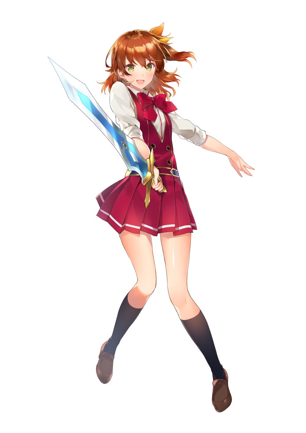 1girl, akemiya_aina, bow, bowtie, green_eyes, highres, miniskirt, official_art
