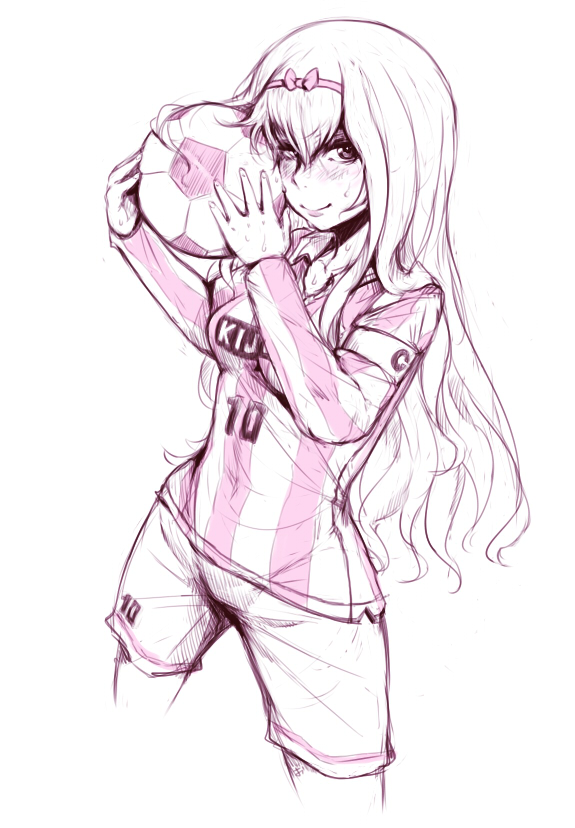 1girl, ball, breasts, cropped_legs, hair_between_eyes, hairband, hakurai_reika, light_smile