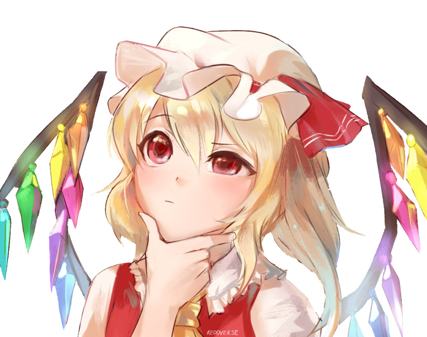1girl, animated, animated_gif, ascot, blonde_hair, bow, crystal, flandre_scarlet