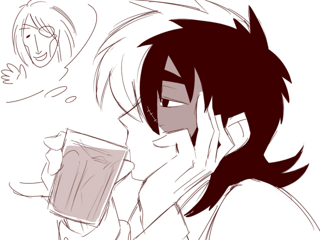 1boy, black_jack_(character), black_jack_(series), close-up, cup, drinking, drinking_glass, greyscale