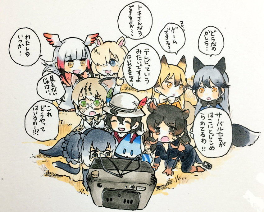 >:o, 6+girls, :3, :o, ^_^, all_fours, alpaca_ears, alpaca_suri_(kemono_friends)