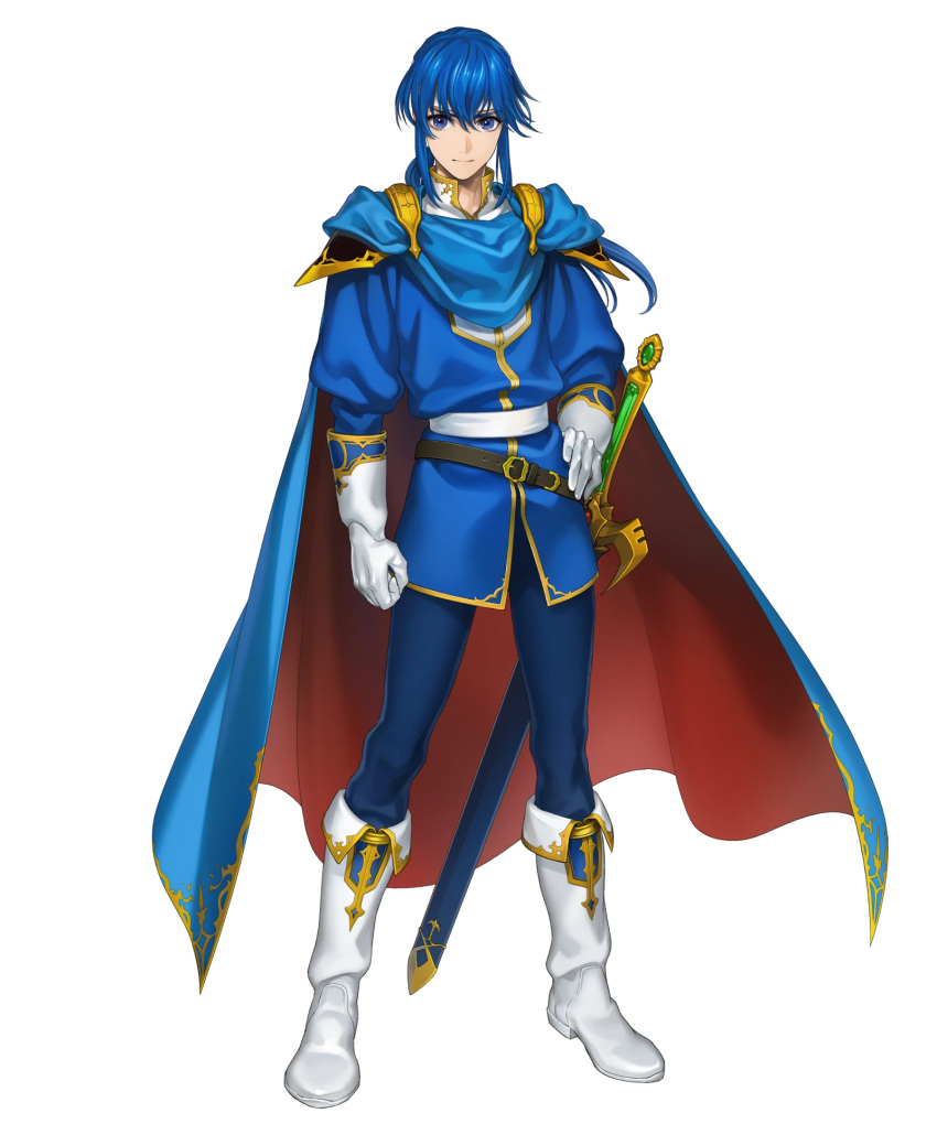 1boy, armor, artist_request, bangs, belt, blue_eyes, blue_hair, boots
