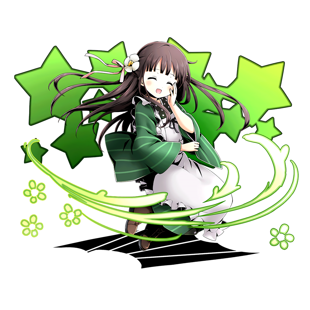 1girl, apron, black_ribbon, boots, brown_boots, brown_hair, closed_eyes, divine_gate