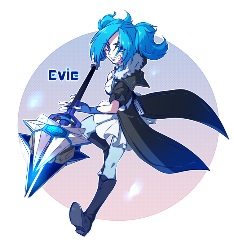 1girl, black_boots, blue_eyes, blue_hair, book, boots, breasts, cleavage