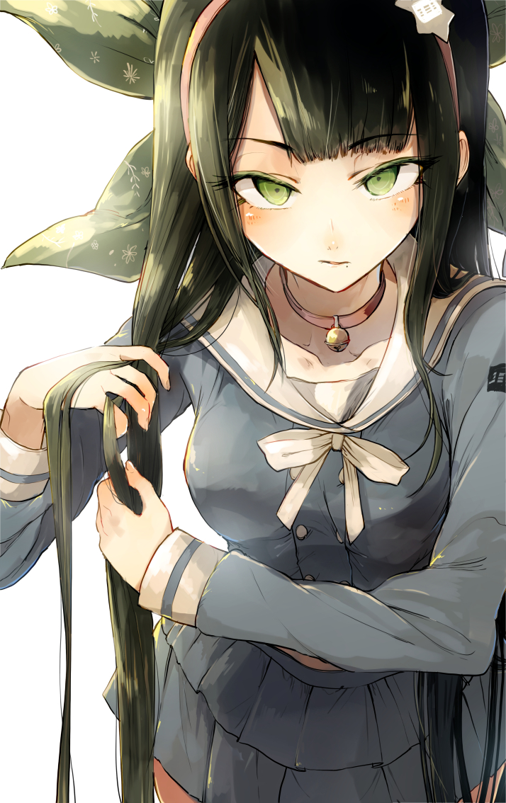 1girl, bell, bell_collar, black_hair, breasts, chabashira_tenko, collar, dangan_ronpa
