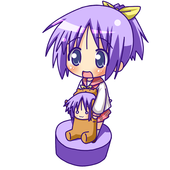 :3, arms_up, bear_tsukasa, blue_eyes, capybara-san, chibi, hair_ribbon, hair_ribbons