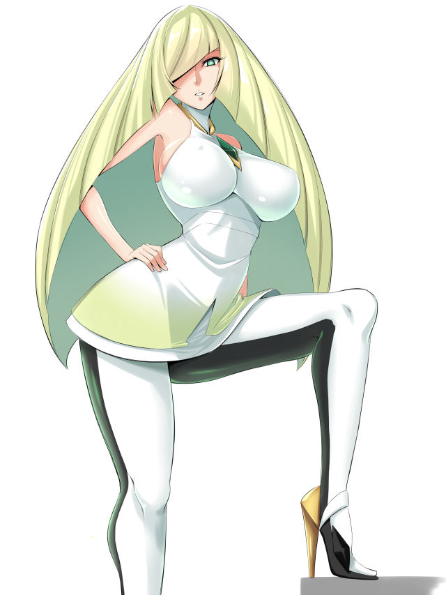 1girl, bare_shoulders, blonde_hair, breasts, diamond_(shape), erect_nipples, green_eyes, hand_on_hip