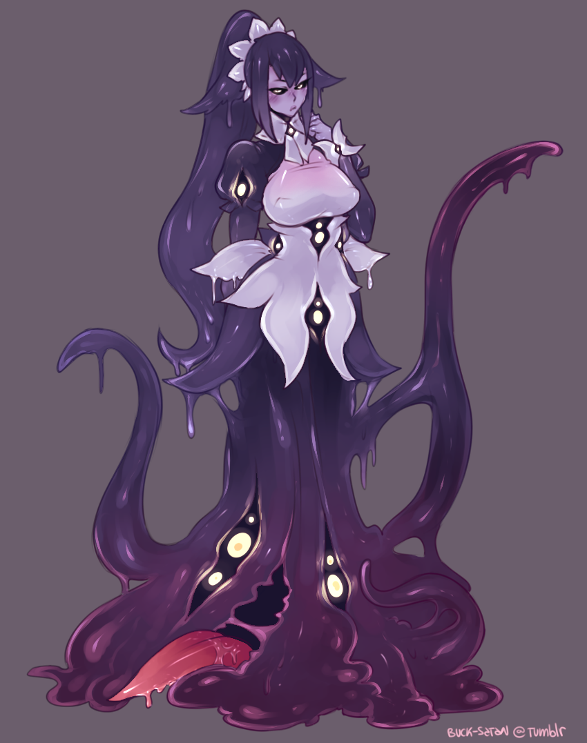 1girl, apron, black_sclera, buck-satan, eldritch_abomination, looking_at_viewer, maid, maid_headdress