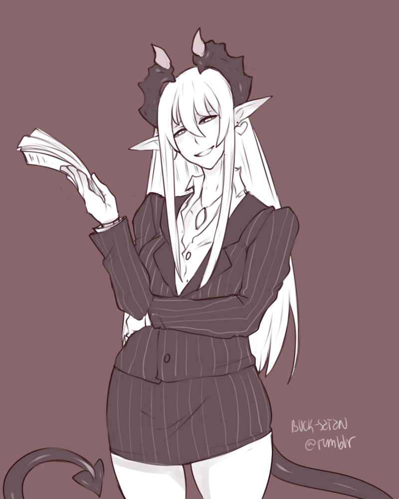 1girl, black_sclera, buck-satan, demon, demon_(monster_girl_encyclopedia), demon_girl, demon_horns, demon_tail