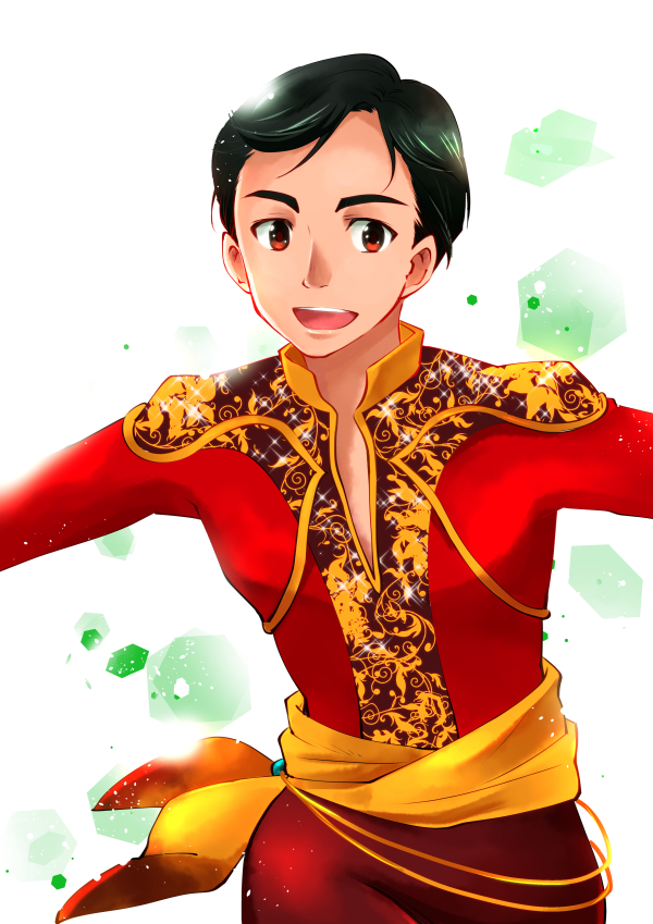 1boy, :d, alternate_eye_color, black_hair, brown_eyes, hair_slicked_back, hotbuggy, male_focus