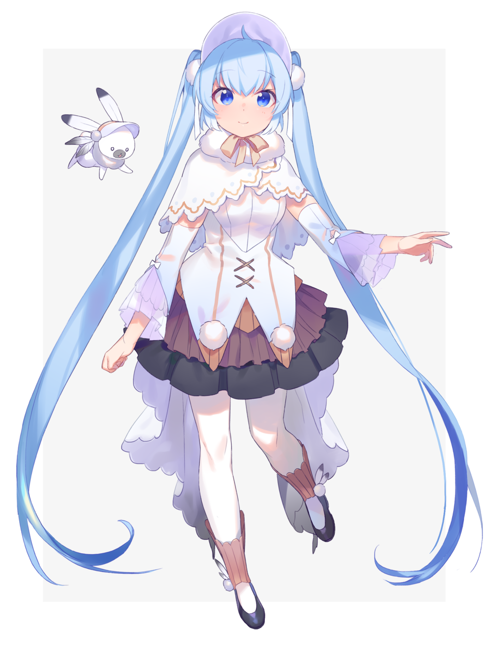 1girl, absurdly_long_hair, bangs, black_skirt, blush, capelet, closed_mouth, cowlick