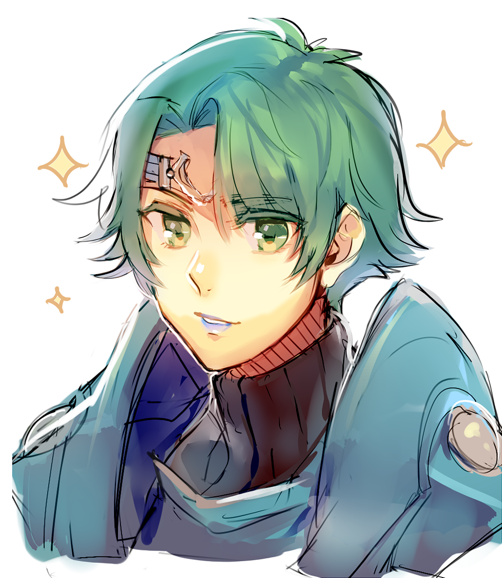 1boy, alm_(fire_emblem), armor, blue_lipstick, fire_emblem, fire_emblem_echoes:_mou_hitori_no_eiyuuou, green_eyes, green_hair
