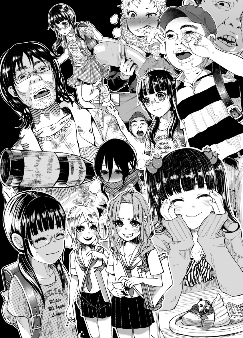 >:), 5boys, 6+girls, :d, ^_^, animal_print, arms_up, asian