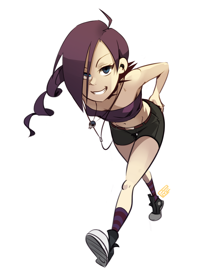 1girl, ahoge, alternate_costume, asymmetrical_hair, bare_shoulders, blue_eyes, borrowed_character, breasts