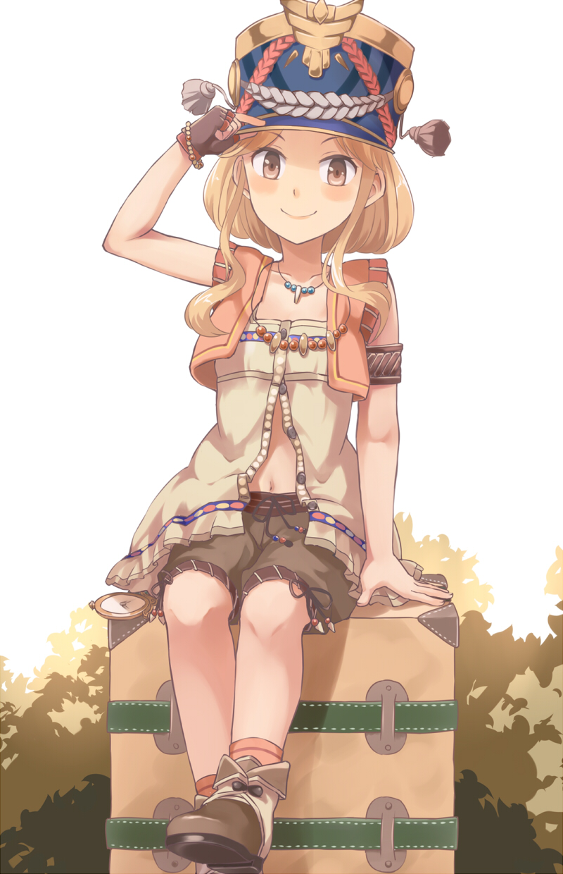>:), 1girl, :d, armband, atelier_(series), atelier_escha_&amp;_logy, blonde_hair, blush