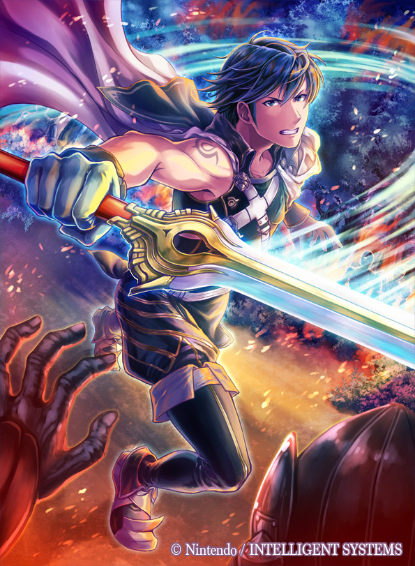 1boy, armor, bangs, blonde_hair, blue_eyes, cape, company_connection, copyright_name