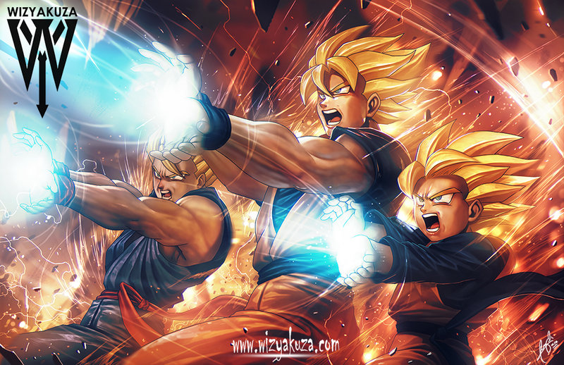 3boys, blonde_hair, brothers, ceasar_ian_muyuela, dragon_ball, dragonball_z, father_and_son, goten