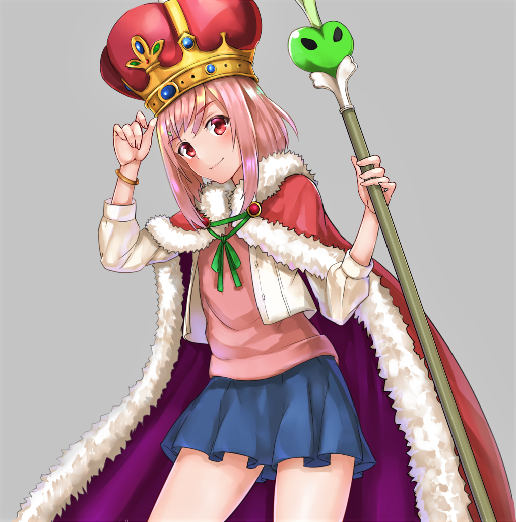 1girl, blue_skirt, cape, crown, hair_ornament, hairclip, koharu_yoshino, kz_(kazuma-rising)