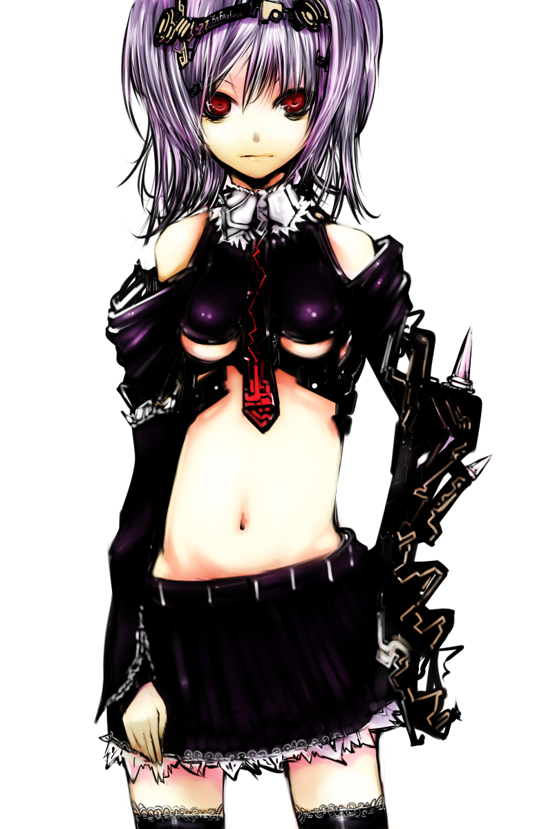cyborg, hand_on_hip, highres, kae_(artist), midriff, necktie, original, prosthesis