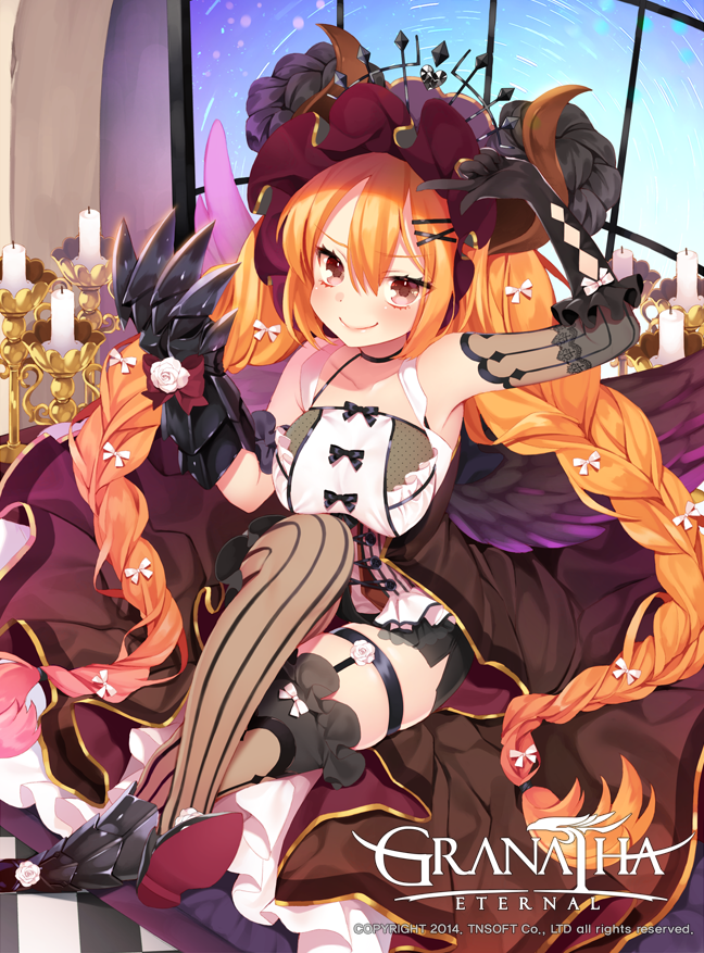 1girl, :p, black_gloves, black_panties, black_ribbon, braid, breasts, byulzzimon