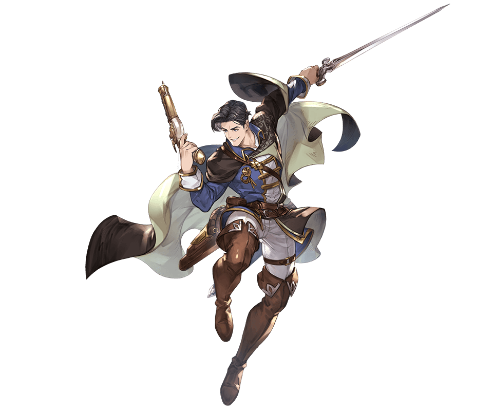 1boy, belt, black_hair, blue_eyes, boots, cape, full_body, granblue_fantasy