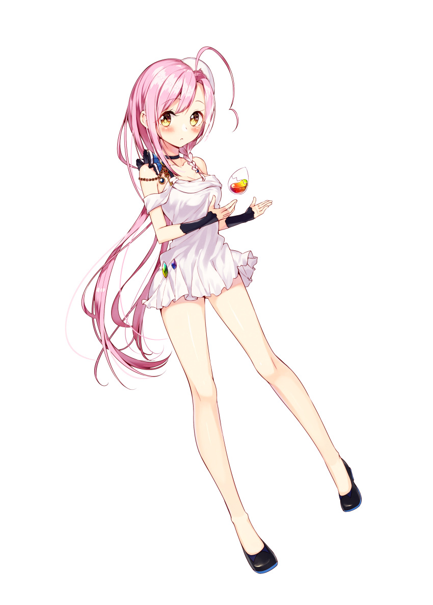 1girl, absurdres, ahoge, bangs, bare_shoulders, black_gloves, black_shoes, blush