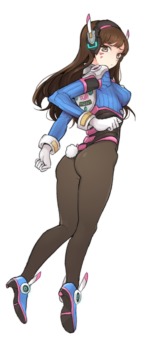 1girl, adapted_costume, ankle_wings, ass, bangs, black_legwear, breasts, brown_eyes