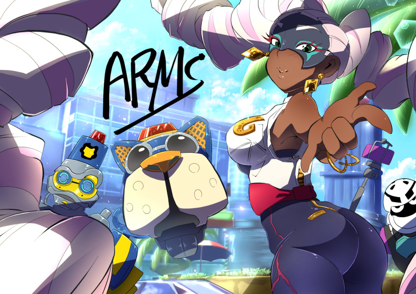 1girl, arms_(game), ass, bare_shoulders, barq, breasts, byte, character_request