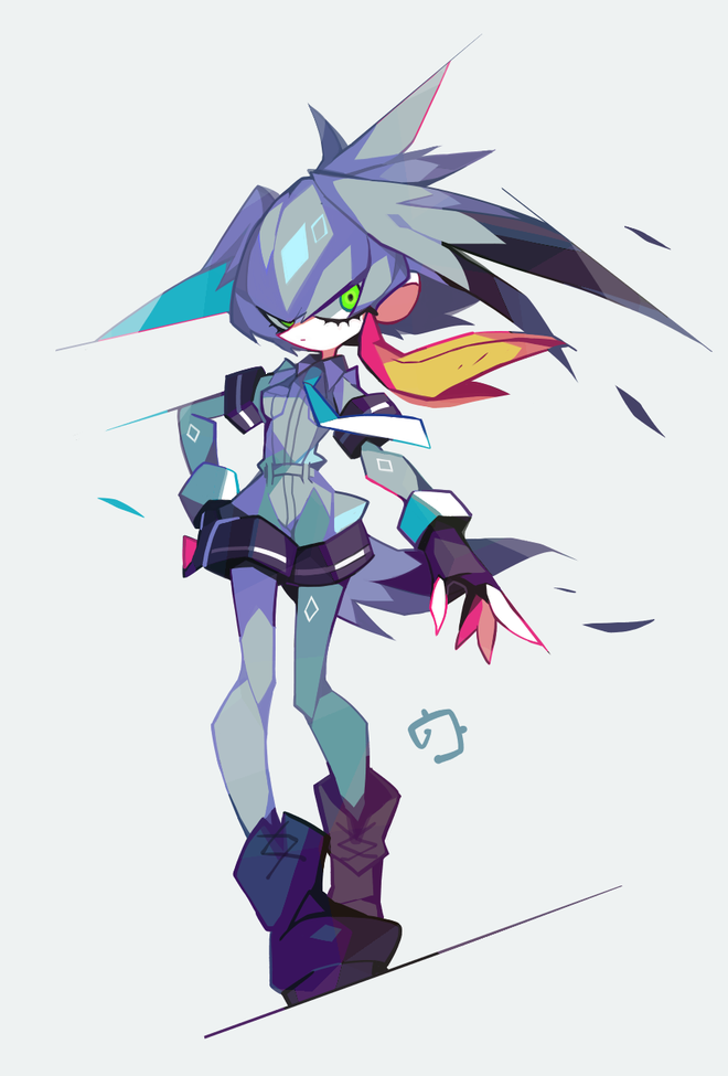 1girl, amakusa, ankle_boots, arm_at_side, bangs, belt, bird_tail, bird_wings, black_gloves, black_hair, bodystocking, boots, breast_pocket, breasts, brown_boots, closed_mouth, collared_shirt, cross-laced_footwear, eyelashes, fingerless_gloves, full_body, gloves, green_eyes, grey_belt, grey_hair, grey_legwear, grey_shirt, grey_shorts, hair_between_eyes, hair_ornament, hair_tie, hand_on_hip, head_wings, kemono_friends, lace-up_boots, limited_palette, long_hair, long_sleeves, looking_at_viewer, low_ponytail, multicolored_hair, necktie, orange_hair, pantyhose, pigeon-toed, pocket, shirt, shoebill_(kemono_friends), short_sleeves, shorts, side_ponytail, signature, simple_background, sleeve_cuffs, solo, tsurime, two-tone_hair, white_background, white_necktie, wing_collar, wings