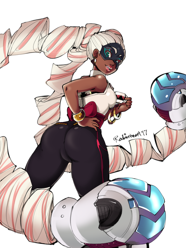 1girl, arms_(game), ass, bangle, boxing_gloves, bracelet, breasts, cup