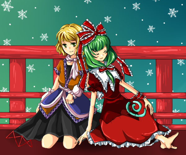 arm_warmers, armwarmers, barefoot, blonde_hair, blush, closed_eyes, dress, green_eyes