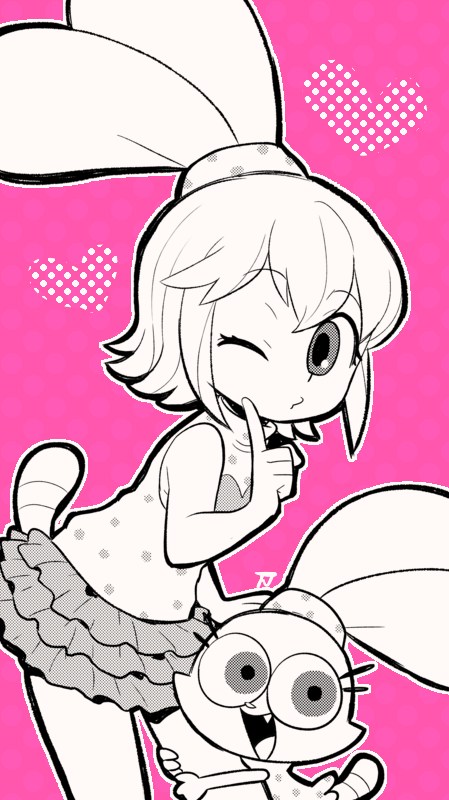 2girls, animal_ears, cat_tail, chowder, dual_persona, fang, frilled_skirt, frills