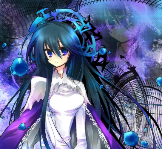 black_hair, blue_eyes, dress, houshin_engi, ibara_riato, long_hair, ryuukitsu_koushu, solo, water