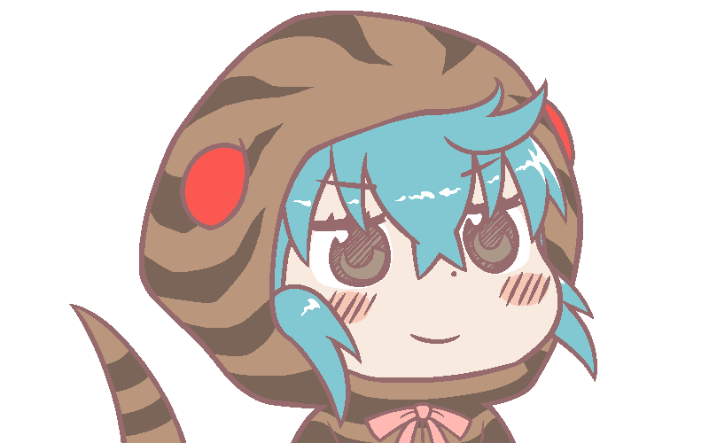 >:), 1girl, ahoge, animal_hood, aqua_hair, bangs, blush_stickers, brown_eyes