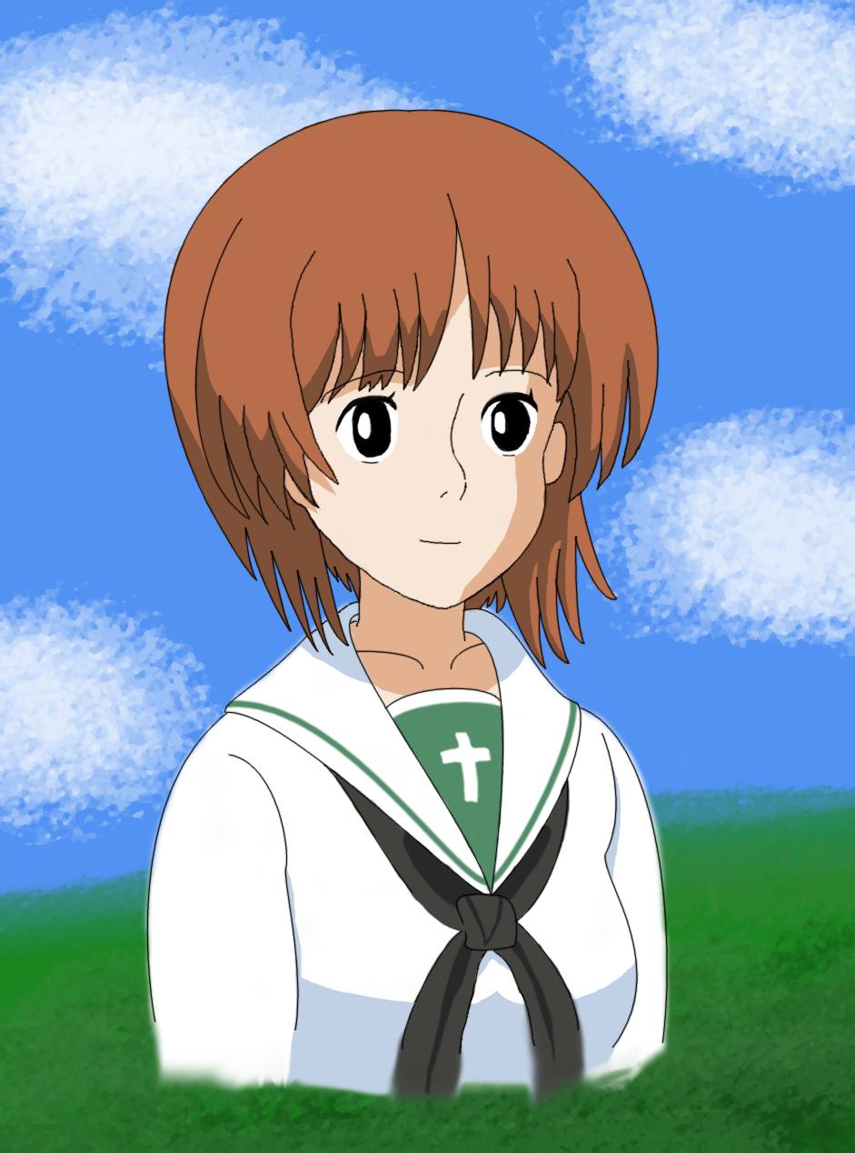 1girl, girls_und_panzer, highres, ideshin, nishizumi_miho, ooarai_school_uniform, studio_ghibli