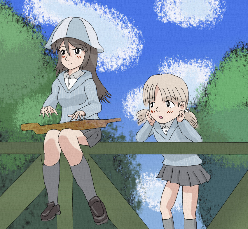 aki_(girls_und_panzer), girls_und_panzer, highres, ideshin, kono_sekai_no_katasumi_ni, mika_(girls_und_panzer), parody