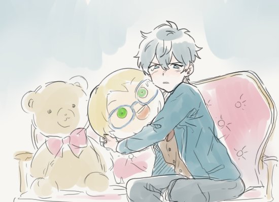 1boy, blazer, blonde_hair, blue_eyes, couch, ensemble_stars!, glasses, green_eyes