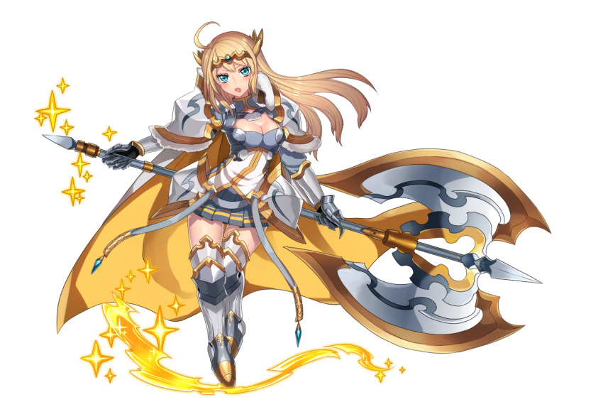 1girl, ahoge, aqua_eyes, armor, armored_boots, boots, breasts, cape