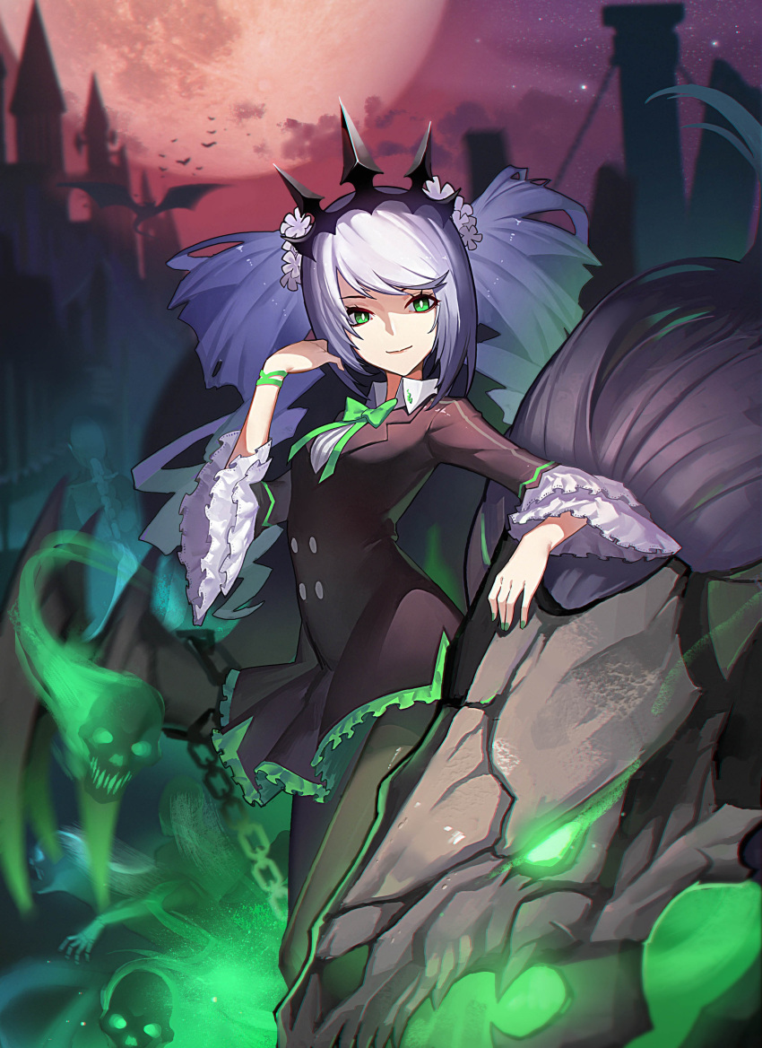 1girl, absurdres, bow, bowtie, bracelet, doitsu_no_kagaku, drill_hair, green_bow