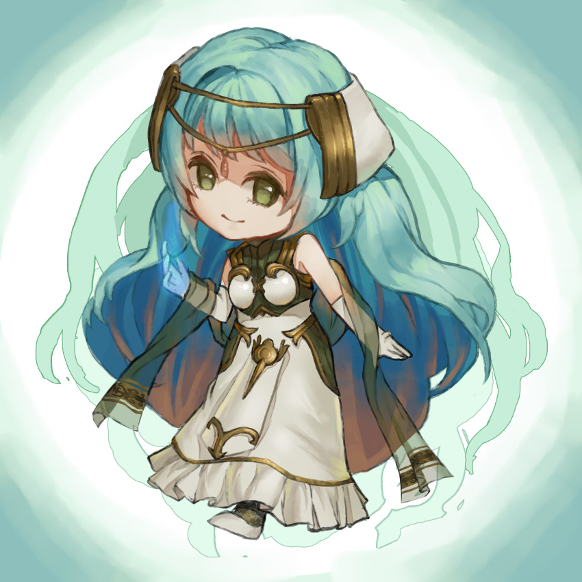 1girl, absurdres, breastplate, chibi, circlet, dress, fire_emblem, fire_emblem_echoes:_mou_hitori_no_eiyuuou, full_body, gloves, green_eyes, green_hair, highres, long_hair, solo, teeta_(fire_emblem), watchers