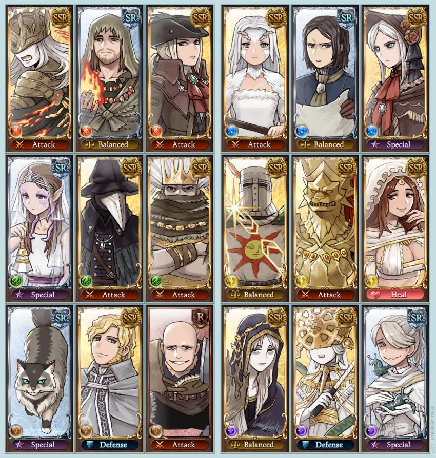 6+boys, 6+girls, alfred_(bloodborne), alvina_of_the_darkroot_wood, armor, bags_under_eyes, bald, beard