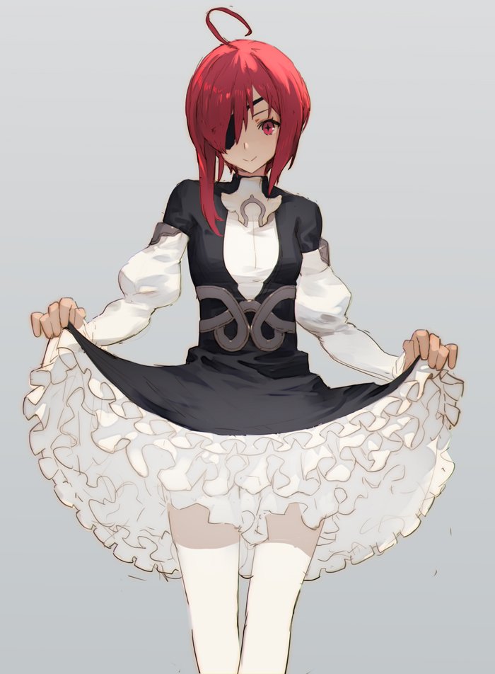 +_+, 1girl, ahoge, black_dress, closed_mouth, commentary_request, cowboy_shot, dress