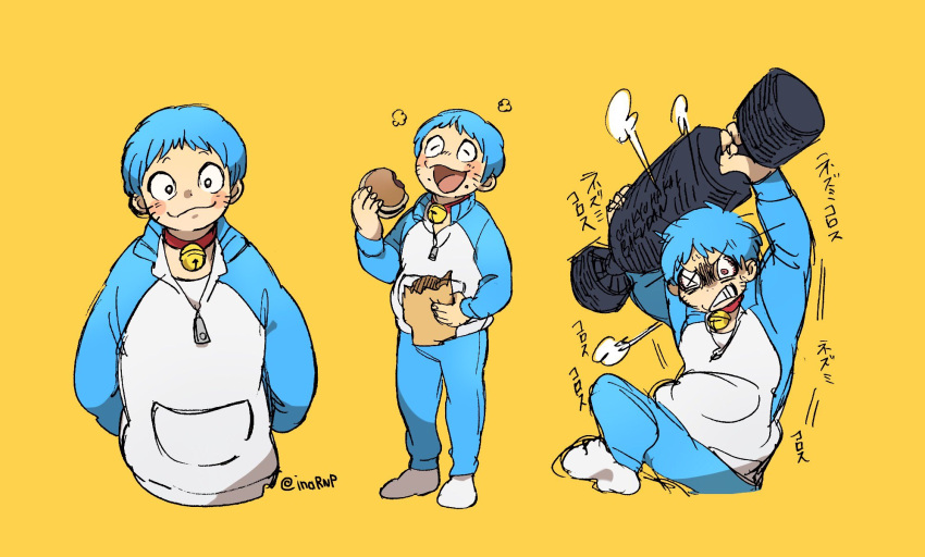 1boy, bell, bell_collar, blue_hair, character_sheet, collar, doraemon, doraemon_(character)