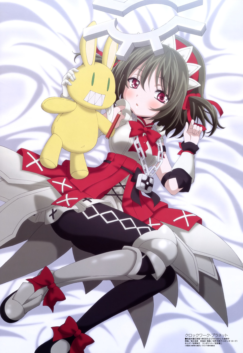 1girl, absurdres, anchor_(clockwork_planet), armor, black_legwear, blush, bow, clockwork_planet