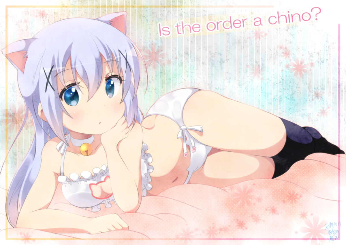 1girl, :o, animal_ears, aosora_neko, arm_rest, artist_name, bangs, bed_sheet