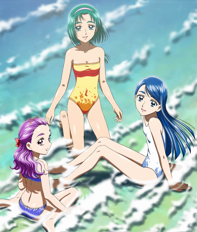 akimoto_komachi, asahina_(asahinatei), barefoot, beach, bikini, futari_wa_pretty_cure, mimino_kurumi, multiple_girls