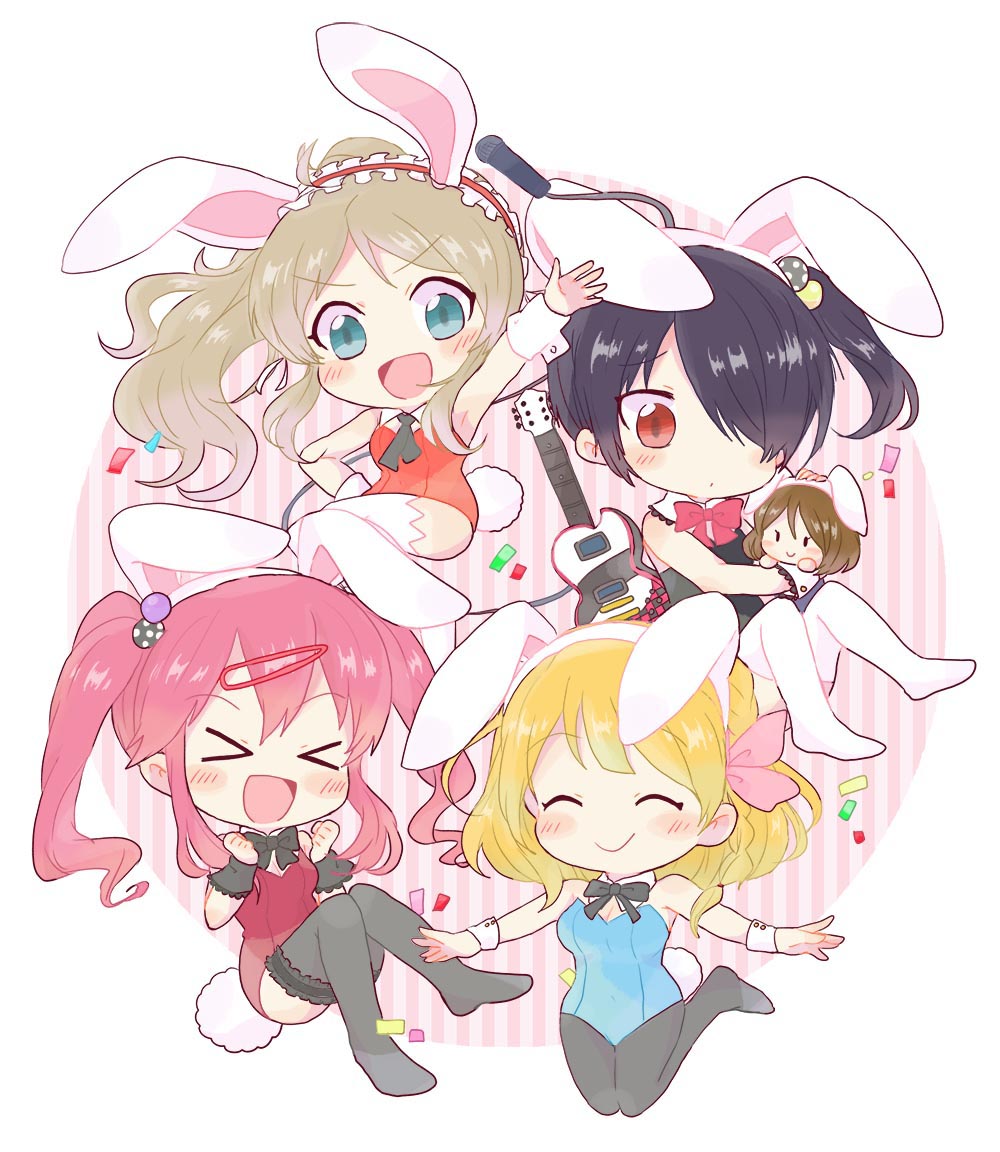 4girls, animal_costume, animal_ears, anzu_(ensemble_stars!), black_hair, blonde_hair, bunny_costume, bunny_girl